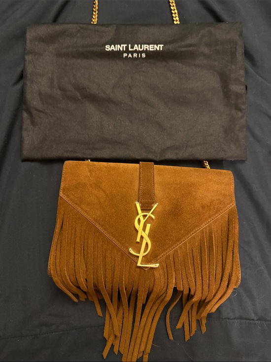 Saint Laurent Handbags - Saint Laurent Brown Suede Fringe Shoulder Bag with Gold YSL Hardware
